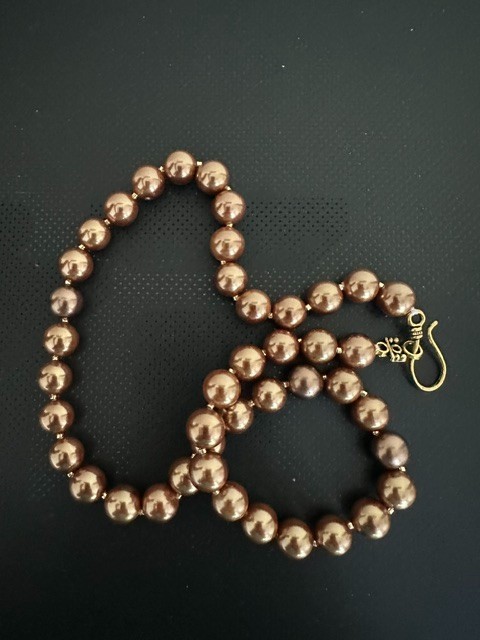 Beautiful Round Mocha 10 mm Faux Pearls Elegant 19″ Necklace.