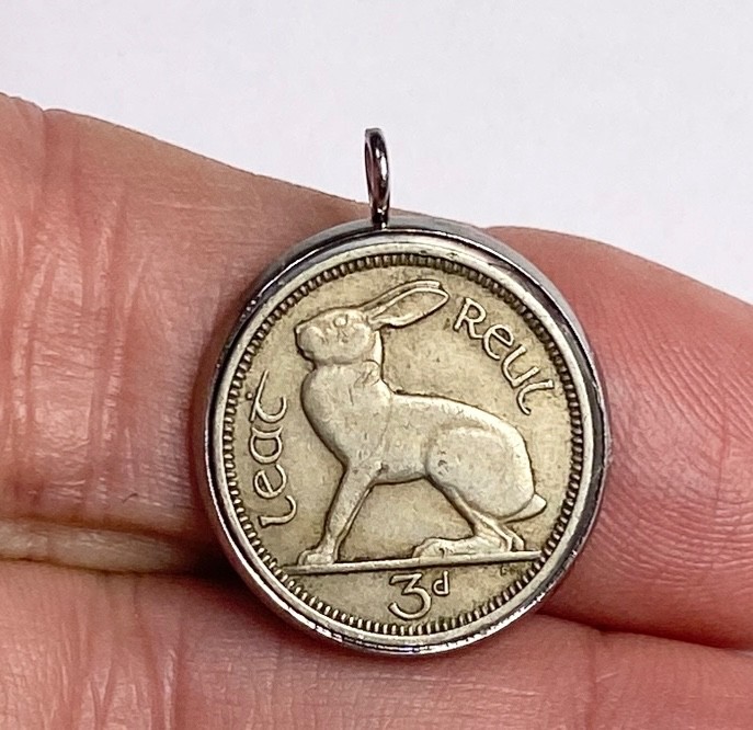Bunny Rabbit Coin Pendant Animal Charm Ireland Lucky Animal Silver Retro Vintage