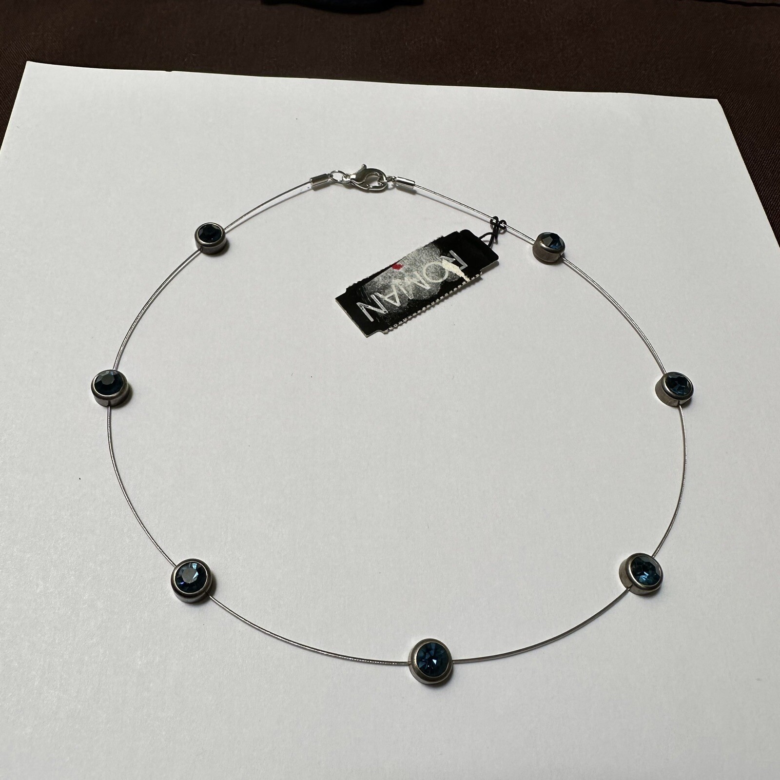 ROMAN Blue Rhinestone Gunmetal & Silver Tone Necklace 16 Inch NWT