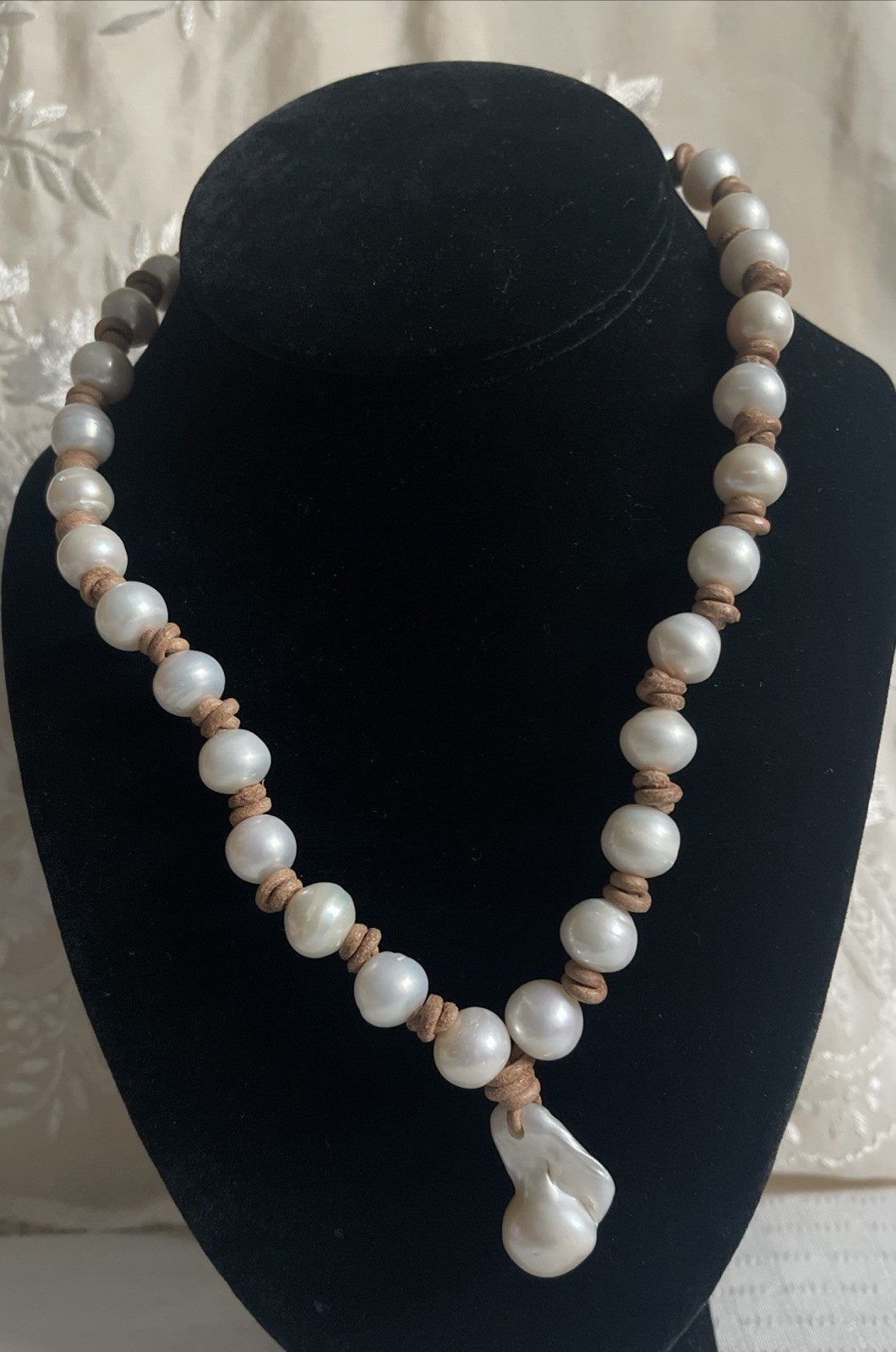 Gorgeous Baroque Real Pearls On Leather Cord Necklace