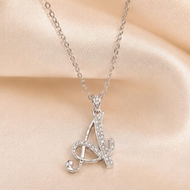 1.20Ct Round Cut Simulated Diamond Custom Initial Pendant 14K White Gold Plated