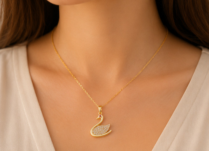 1ct Round Cut Simulated Diamond Stunning Swan Pendant 14k Yellow Gold Plated