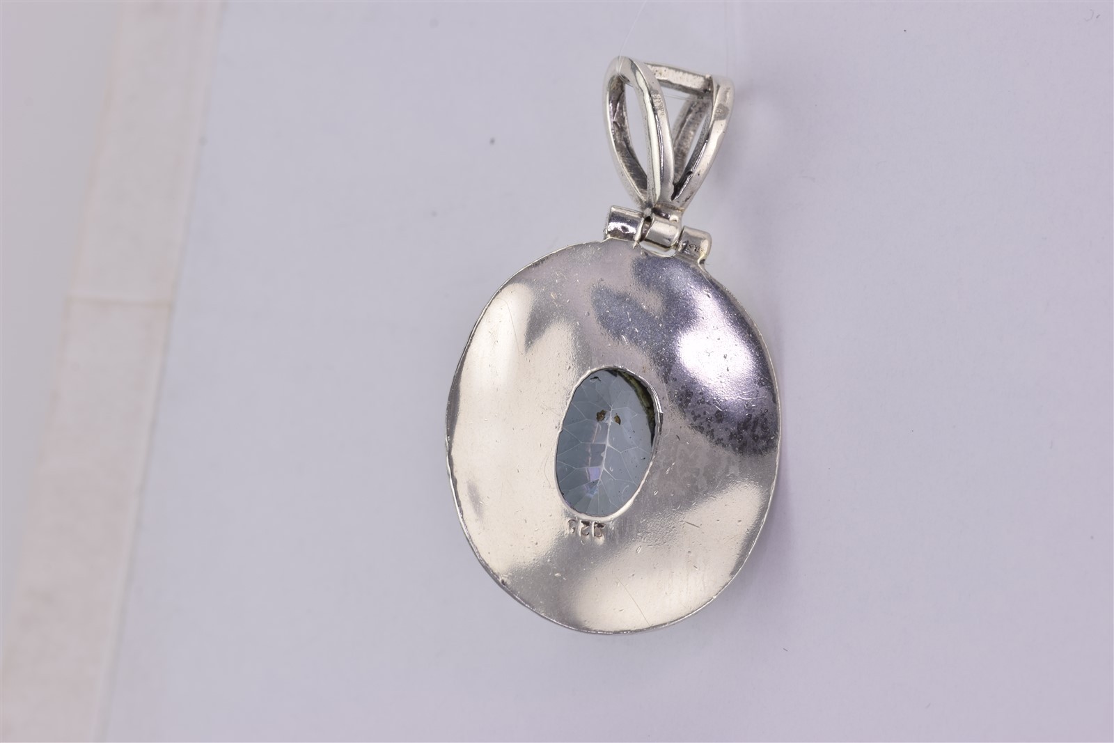 Sterling Silver 32mm x 25mm Oval Blue Mystic Topaz Statement 925 Pendant