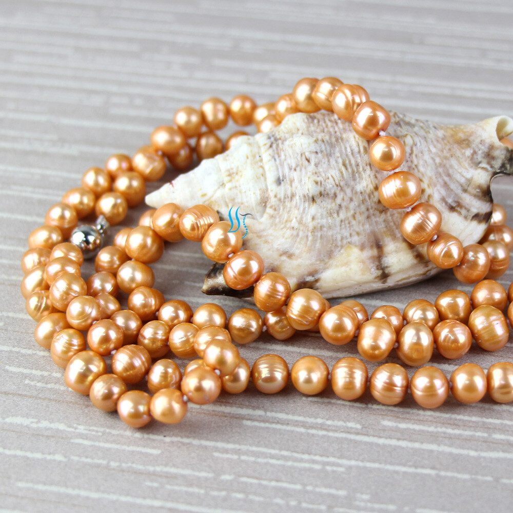 47″ 7-9mm Orange Freshwater Pearl Necklace Strand Jewelry