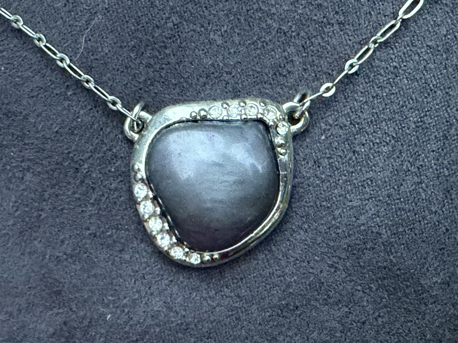 Lia Sophia Silver Tone Black/Grey Stone Asymmetrical Pendant Necklace, Accented