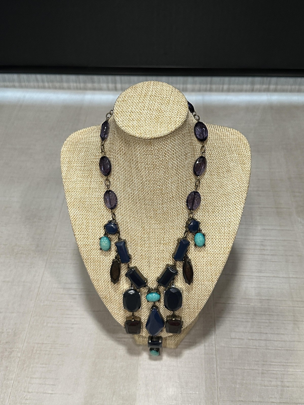 Chico’s Necklace Multicolor Bib Statement Faceted Stones 15 In Lobster Clasp