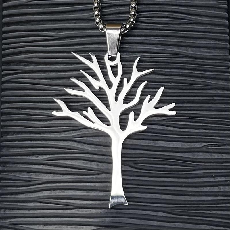 Silver Tree of Life Necklace Stainless Steel Pendant Men Women Jewelry Gift