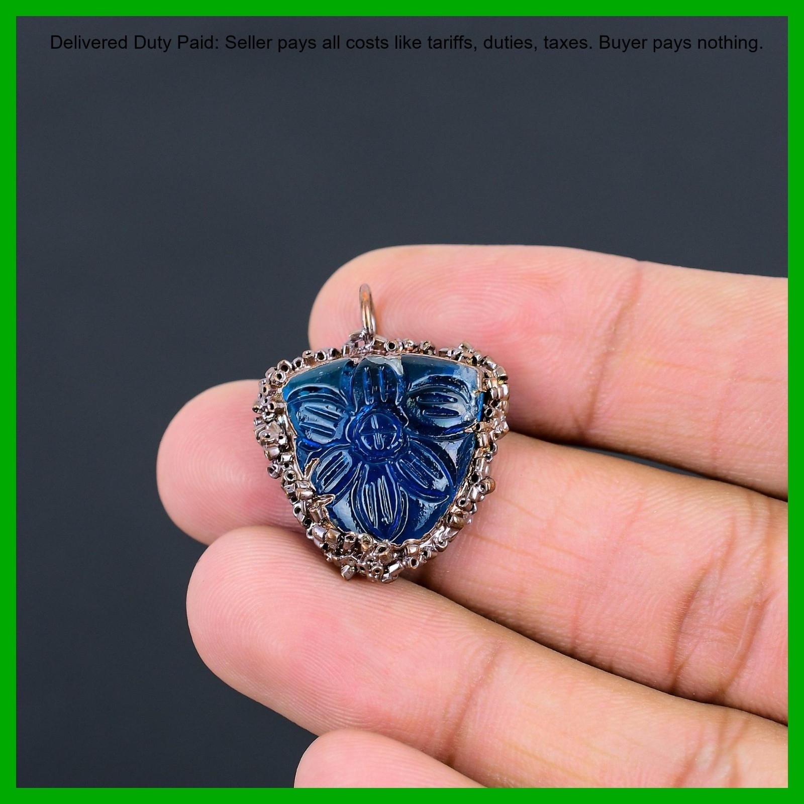 Copper Trillion Carved Apatite Stone Bezel Electroformed Mother Pendant Jewelry