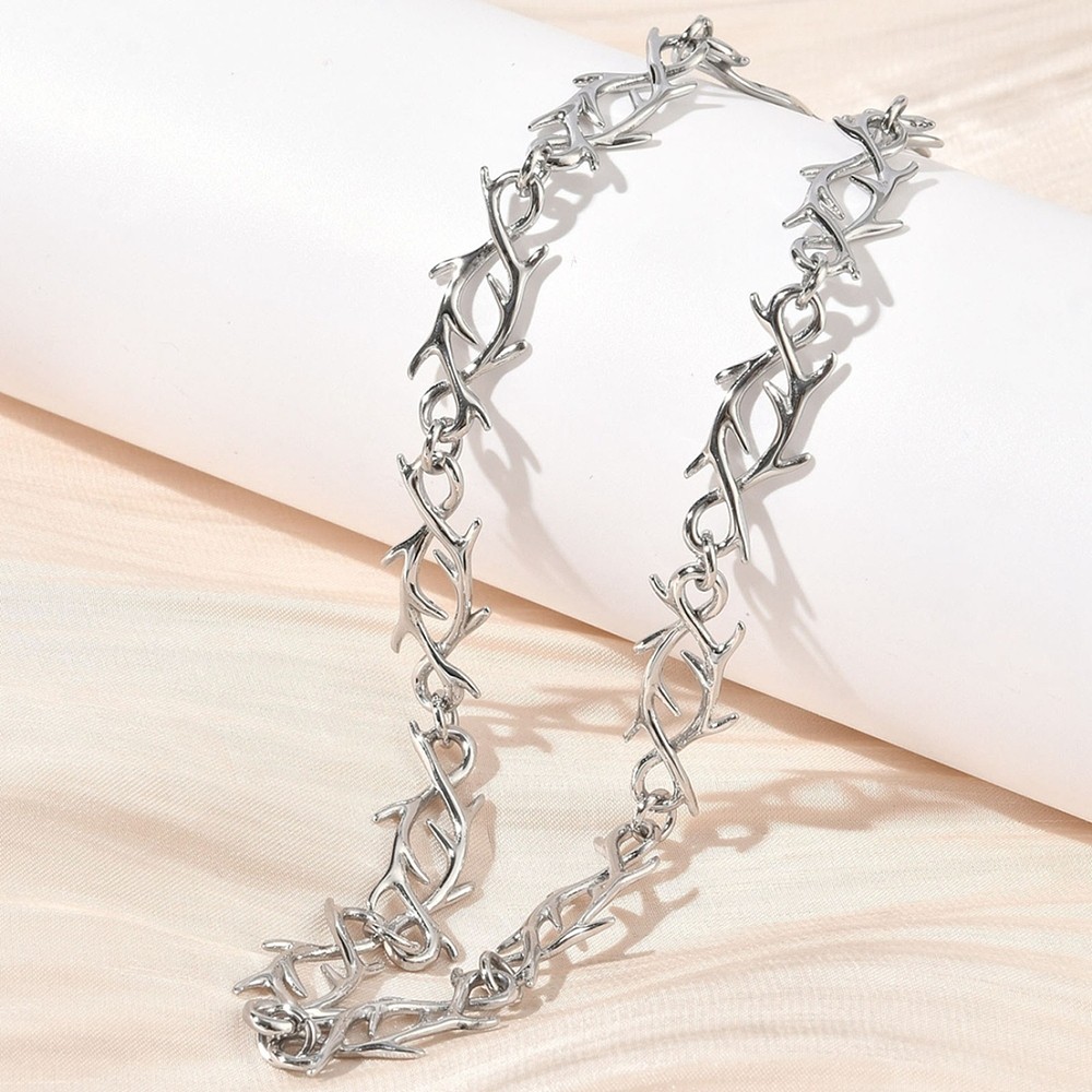 Chain Necklace Stainless Steel Barbed Wire Silver 17.36 in N111