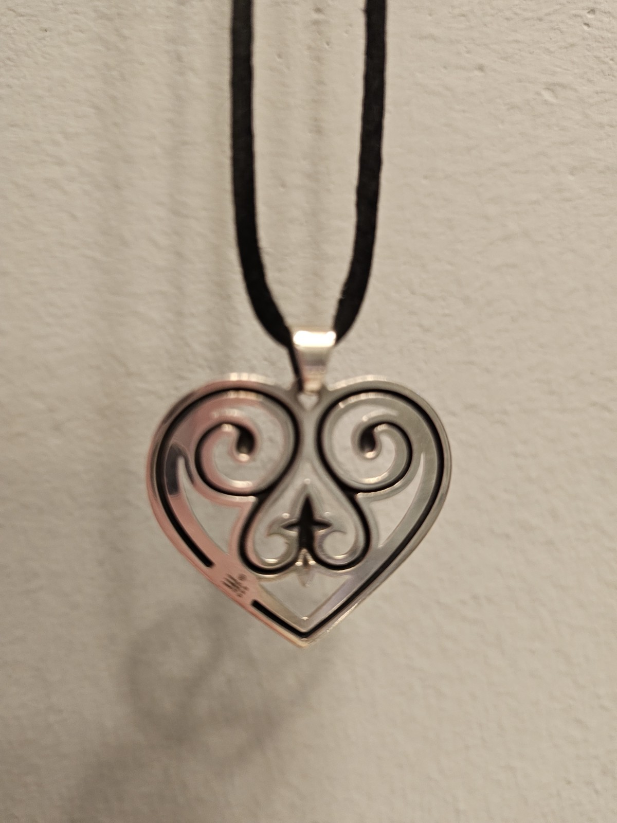 Retired James Avery French Heart Pendant with Black Silk Cord 20in