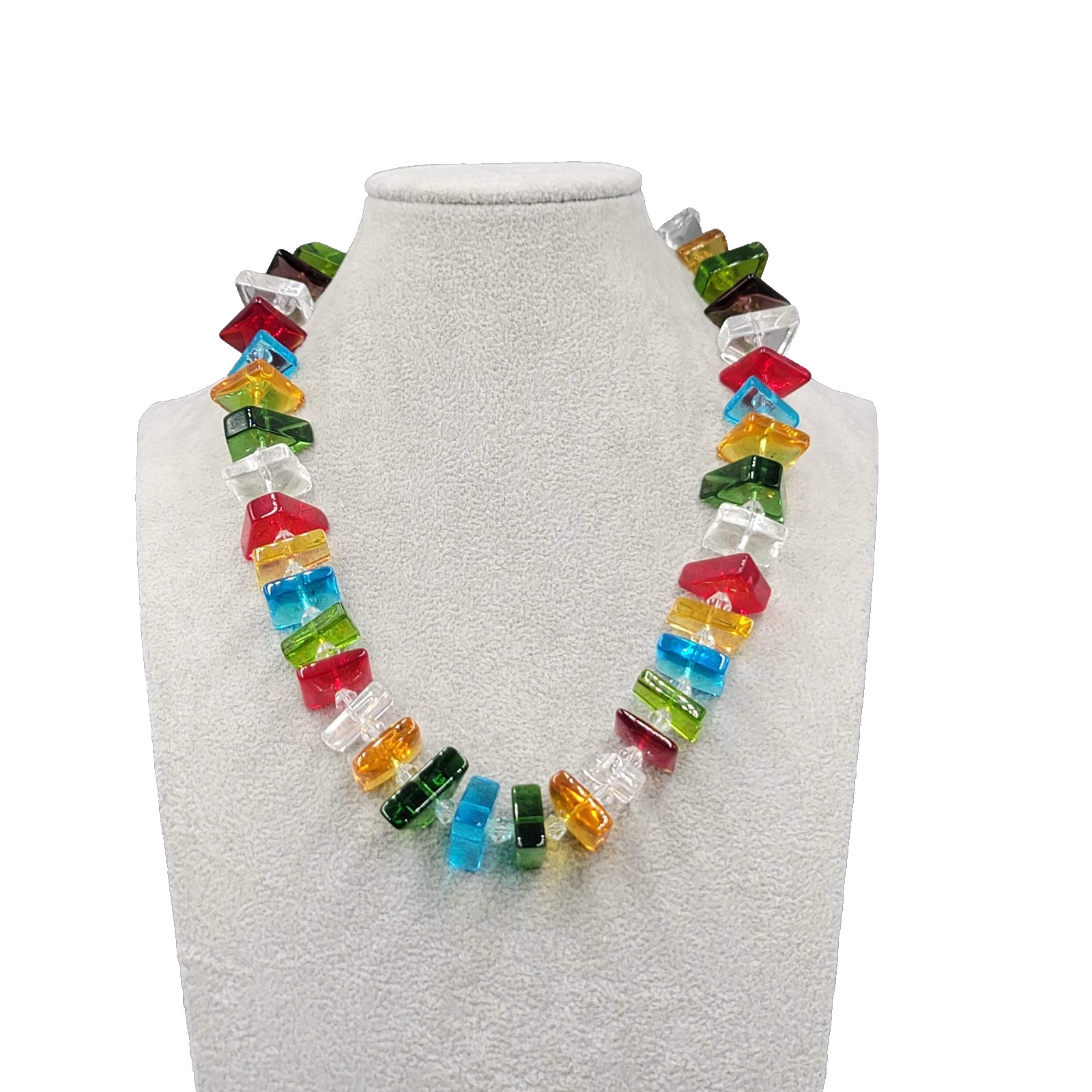 Multicolor Shaped Art Glass Bead Necklace Artisan Funky Fun! 20″