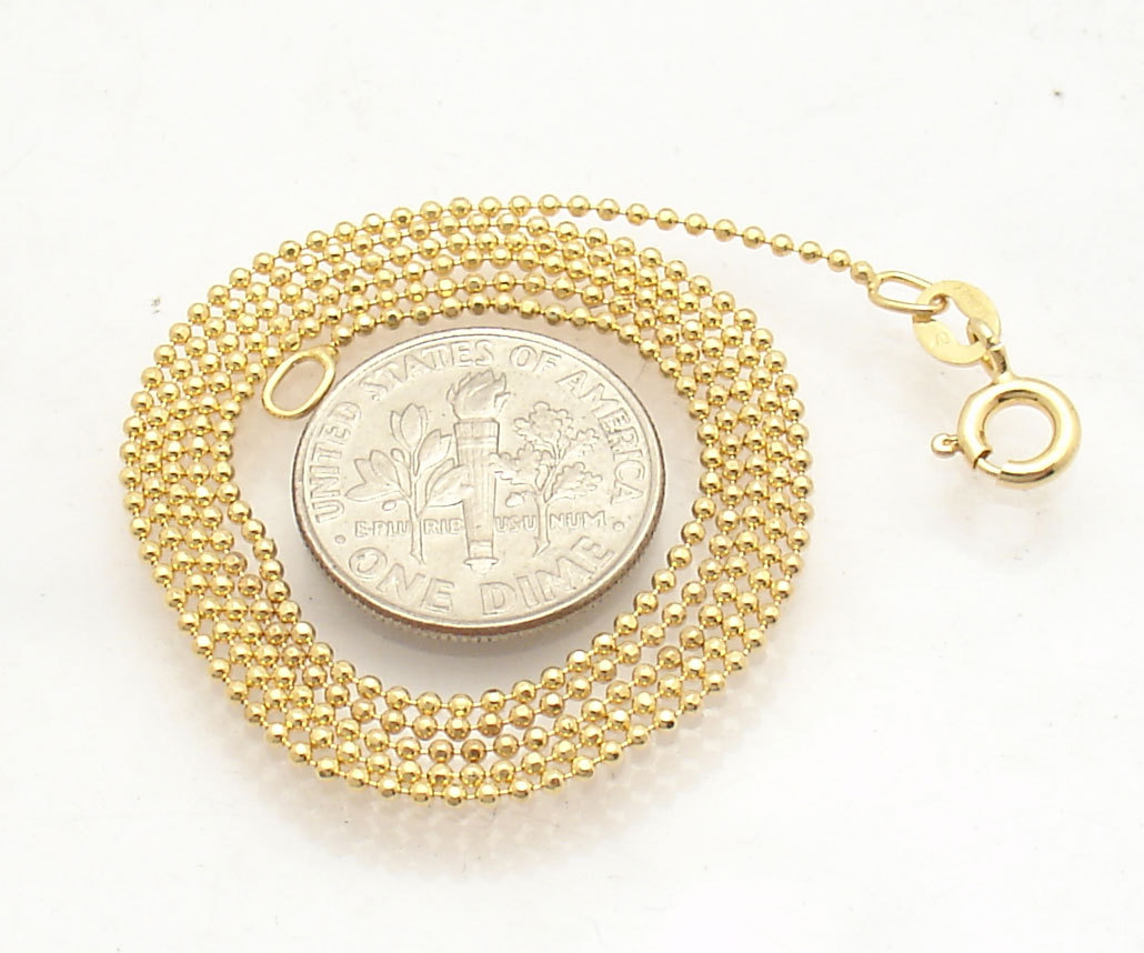 1mm Technibond Solid Bead Ball Chain Necklace 14K Yellow Gold Plated Silver 925
