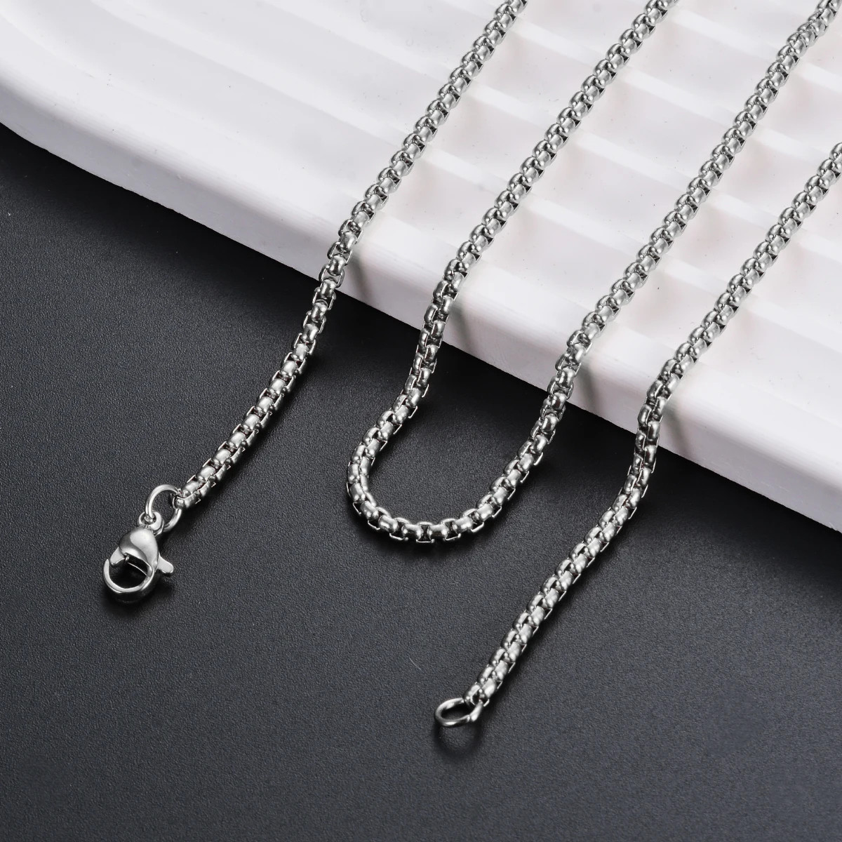 Mens Stainless Steel Square Rolo Chain Necklace Round Box Link 2mm-5mm Women