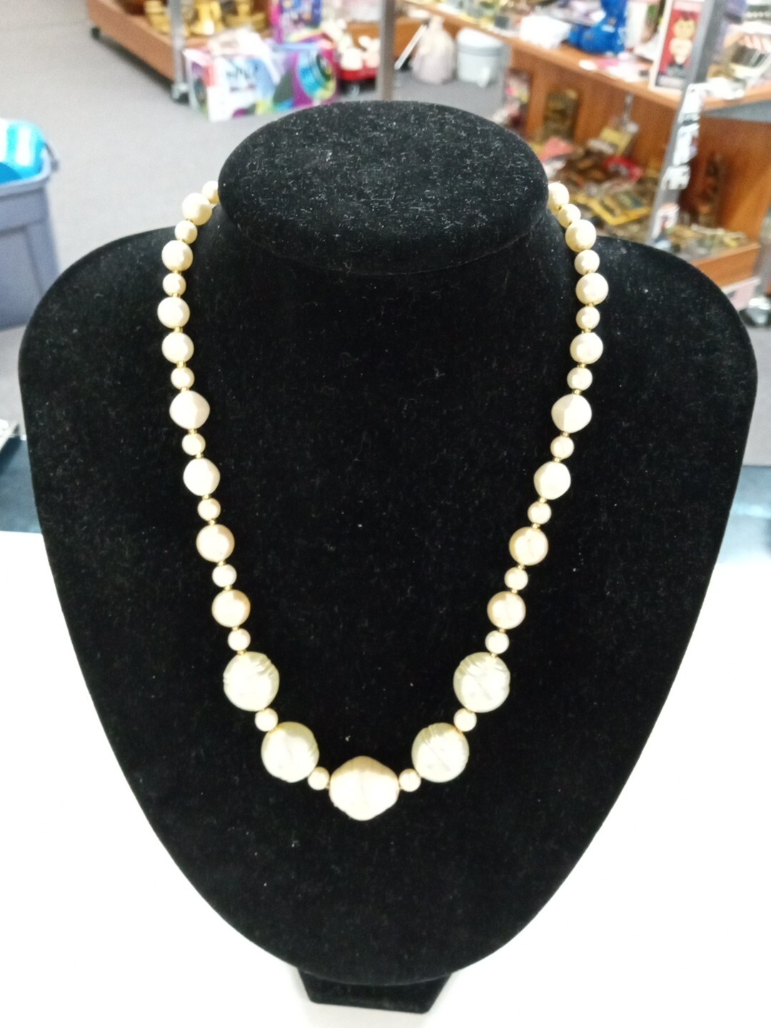 Beautiful Strand Of Faux Pearls With Gold Accents & Toggle Clasp