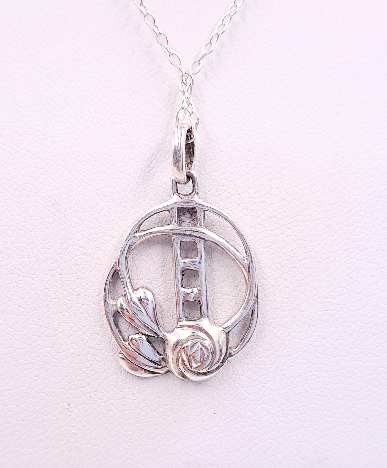 Kit Heath Sterling Silver Necklace Mackintosh Style Pendant 1997 46cm Chain
