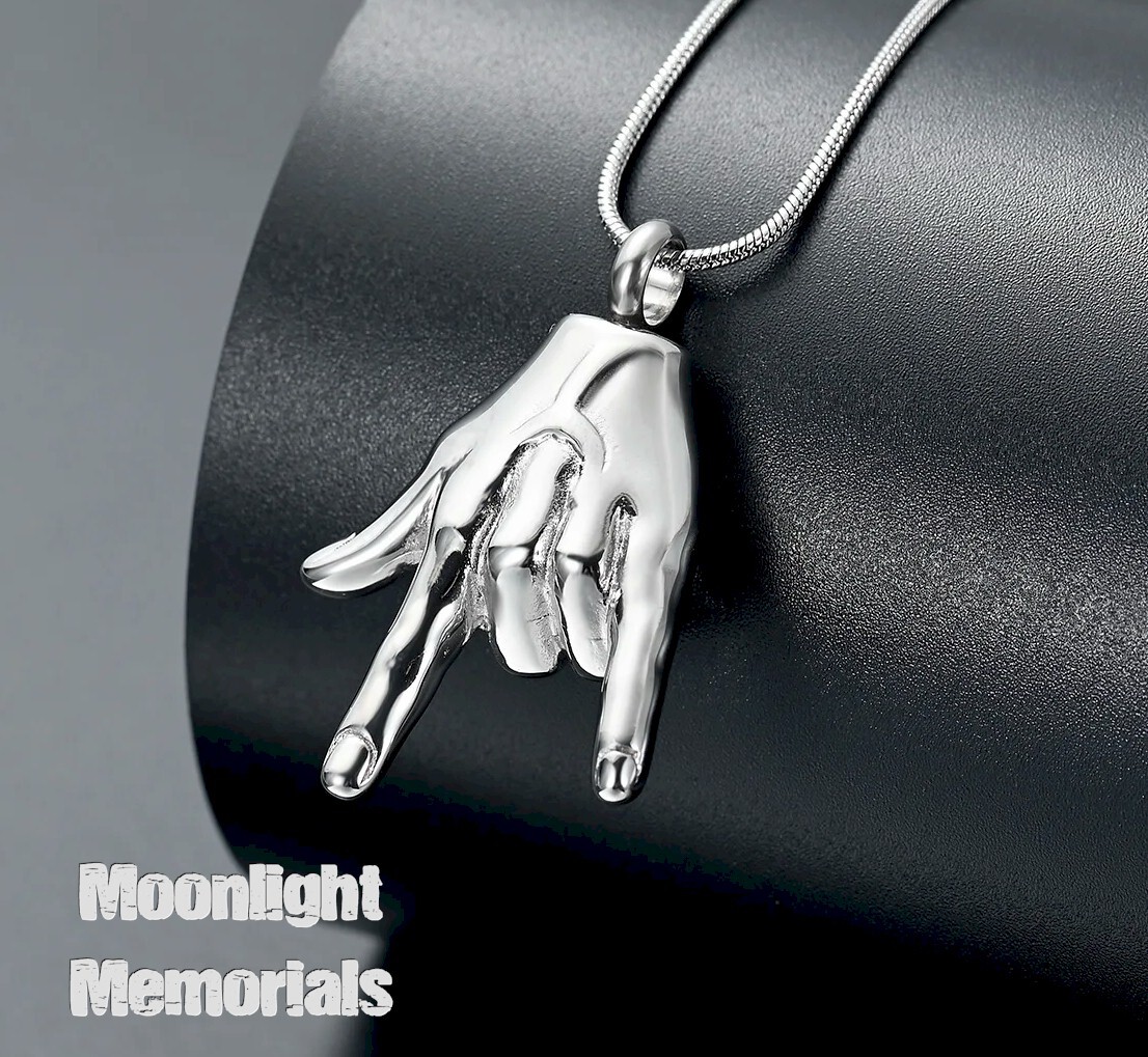 New I Love You Hand Sign Fingers Cremation Urn Keepsake Ashes Memorial Necklace
