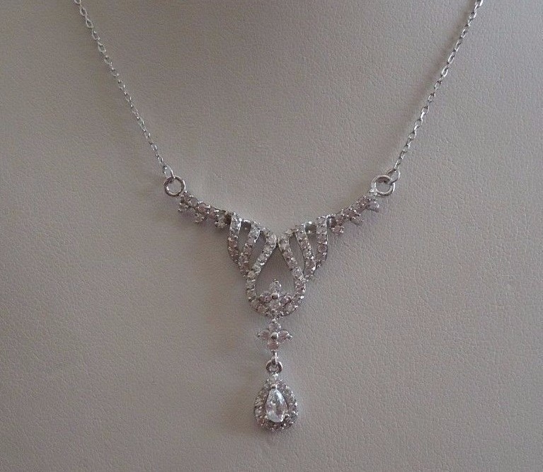 925 Silver Round Cut Simulated Diamond Pendant Necklace In 14K White Gold Plated