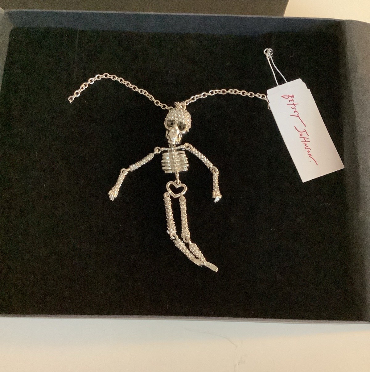 BNWT Betsey Johnson Skeleton Necklace Sparkling Crystal Gemstones XLong Necklace