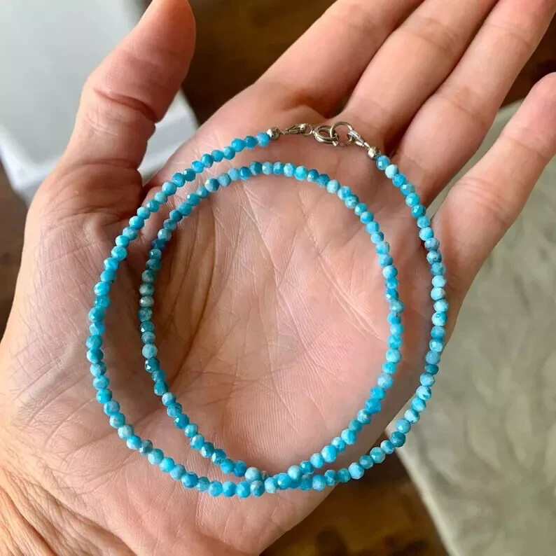 Natural Larimar Gemstone Choker Dainty Blue Dolphin Stone Queen Necklace Gifts