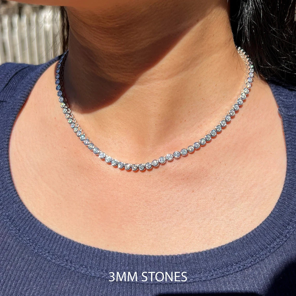 Certified new Bezel Set Moissanite Tennis Necklace women’s 18 inch