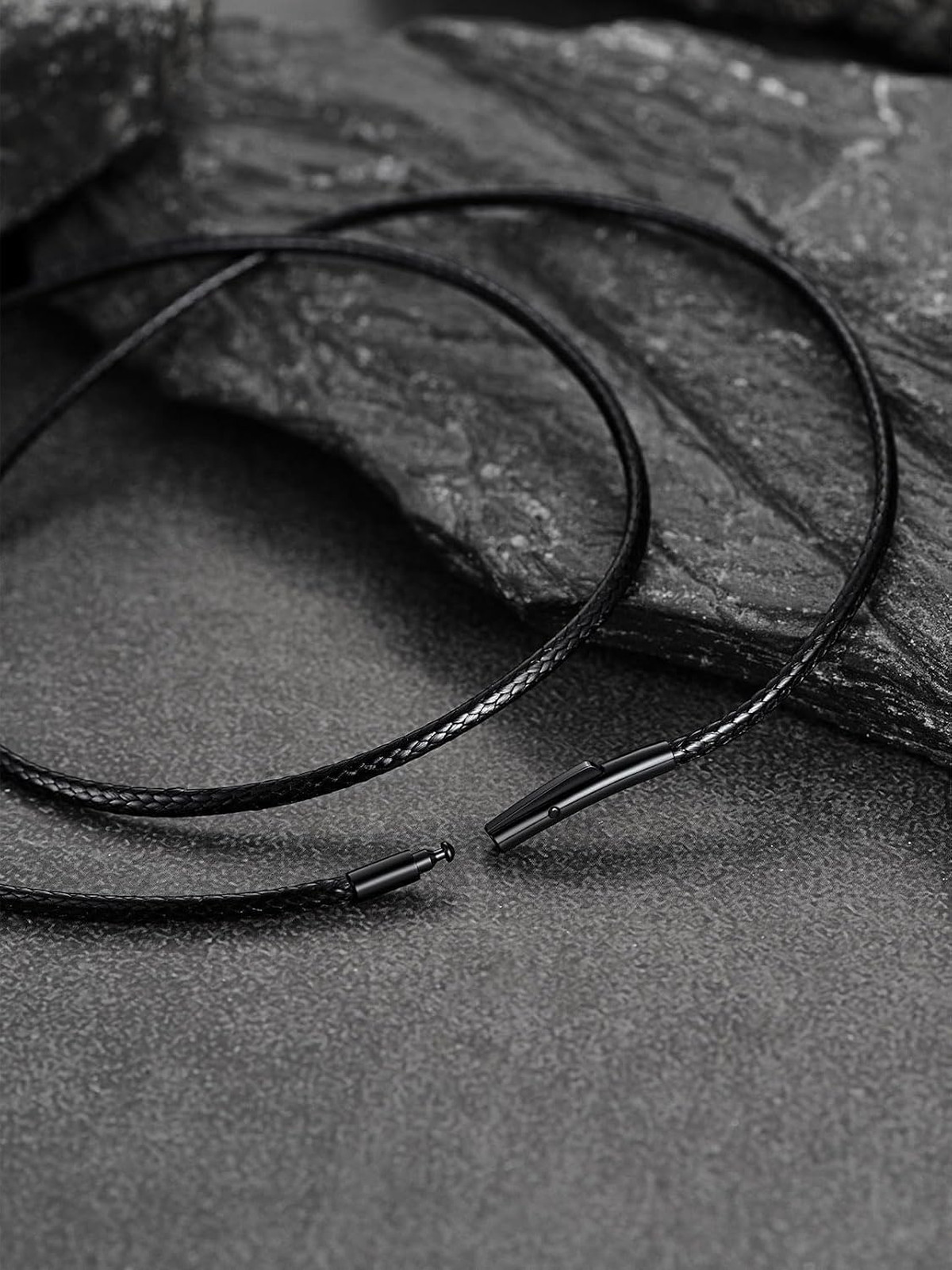 Men’s Leather Necklace Cord with Stainless Steel Clasp 2mm 3mm 16-30 In. Black