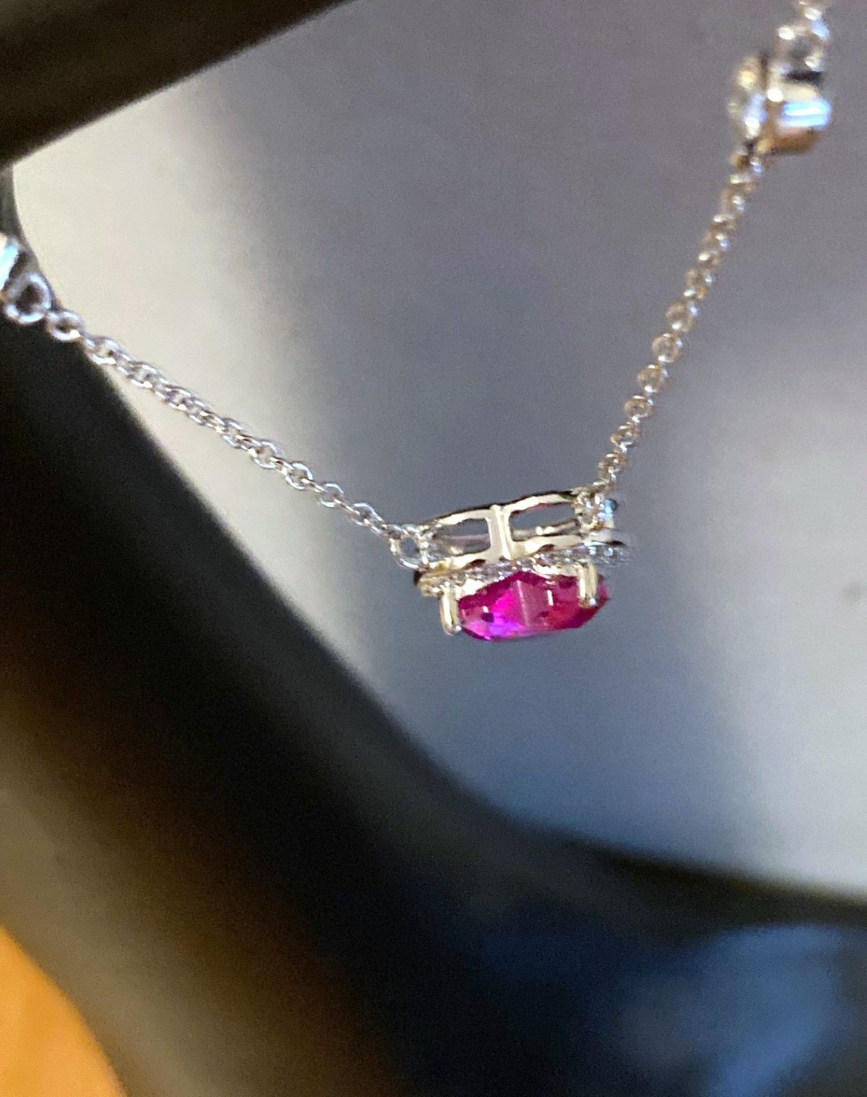 DIAMONIQUE BY KATHY LEVINE HEART’S DELIGHT FUCHSIA PINK STATION NECKLACE
