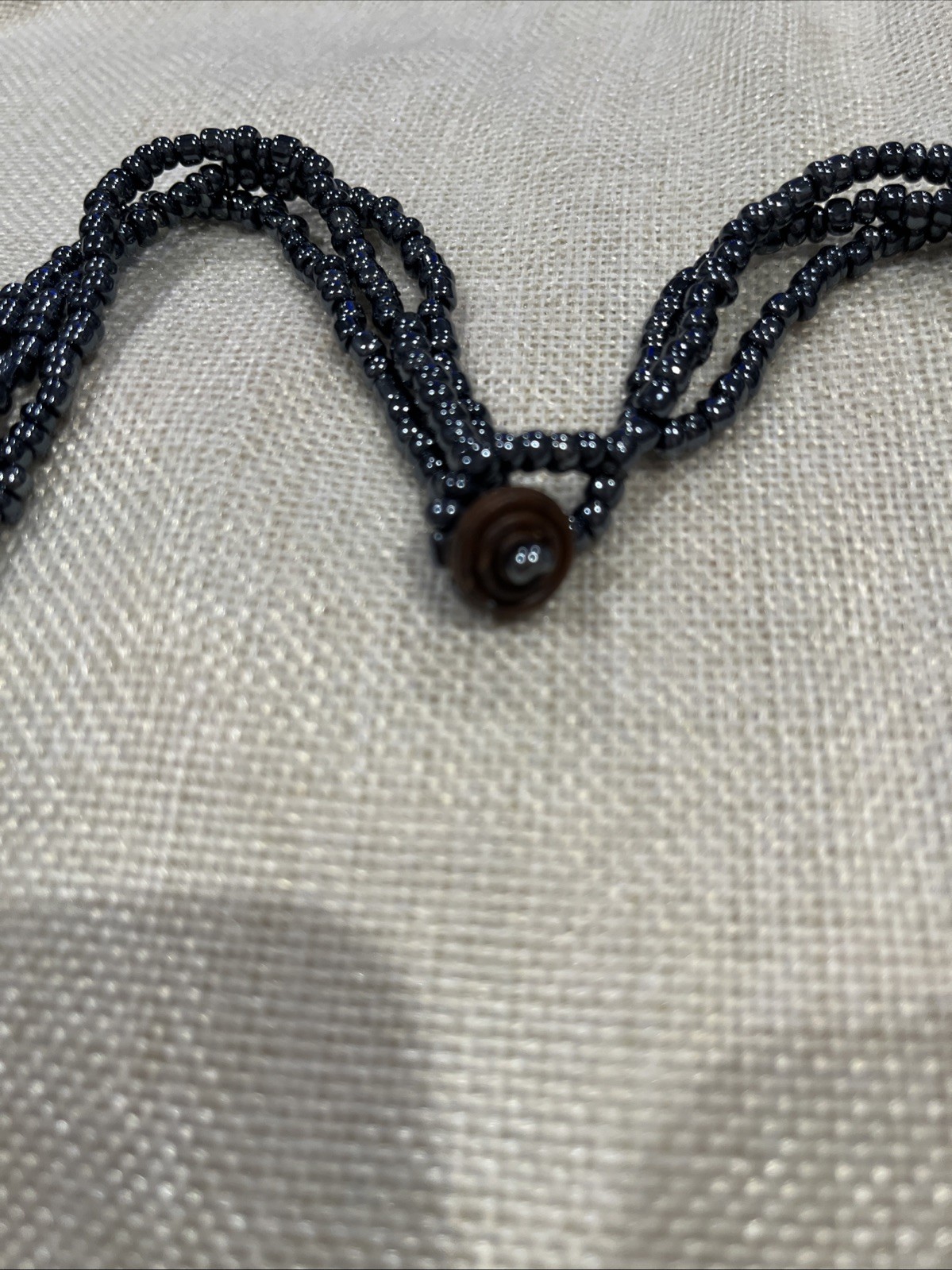 Black Beaded Moon Shell Multi Strand Necklace 12 X 5