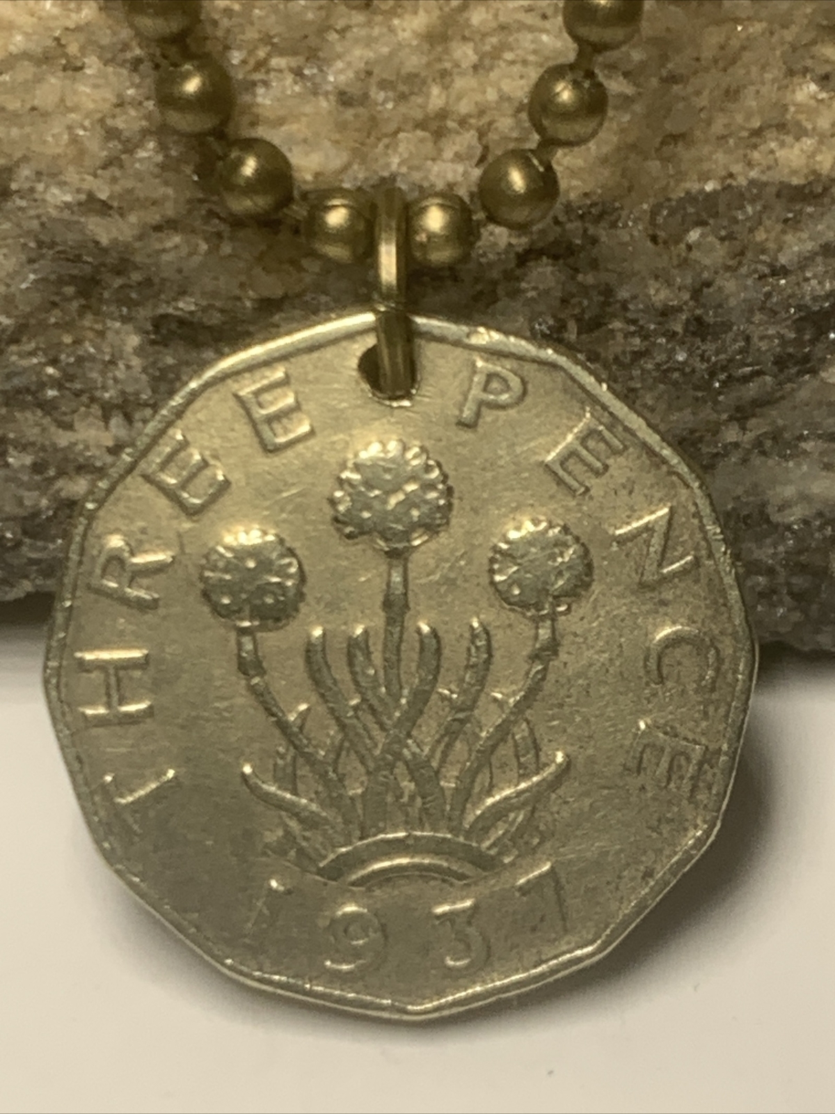 1937 UK 3 Pence Coin Pendant Unisex 22″ Necklace. London. King George VI. A1