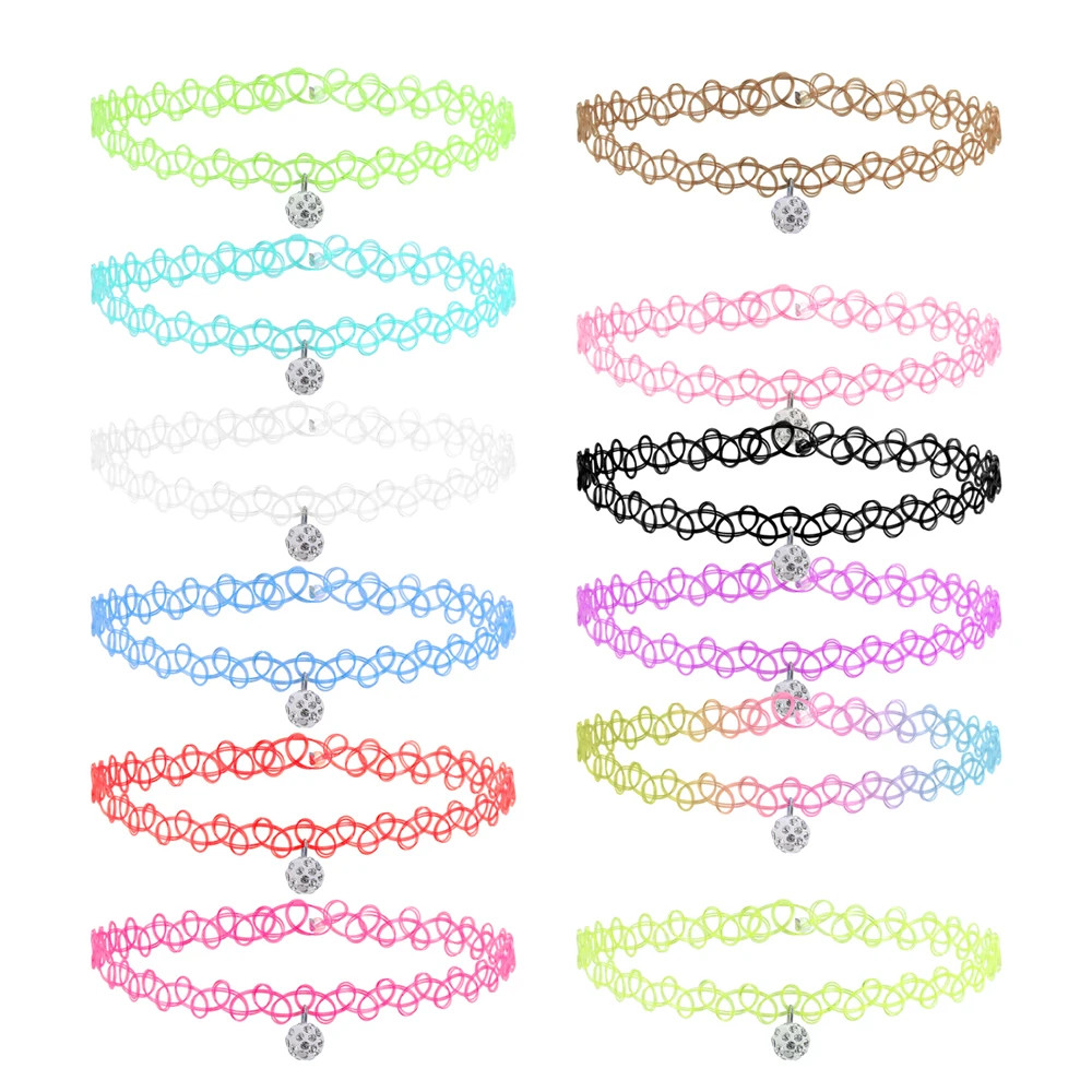 ZS 12Pcs Vintage Stretch Choker Necklace Lady Girl Tattoo Choker Necklace Punk R