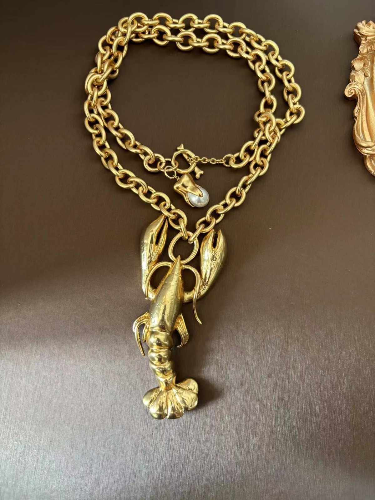 Schiaparelli Women Fashion 18K Gold Grand Lobster Necklace Pendant
