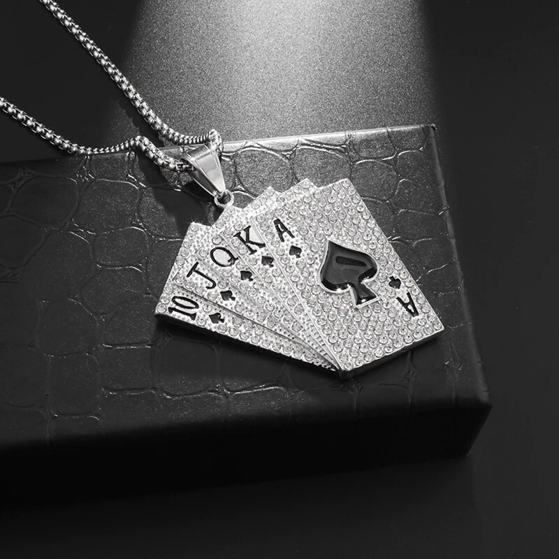 Fashion Jewelry Gold Or Silver Poker Royal Flush Pendant Necklace 555
