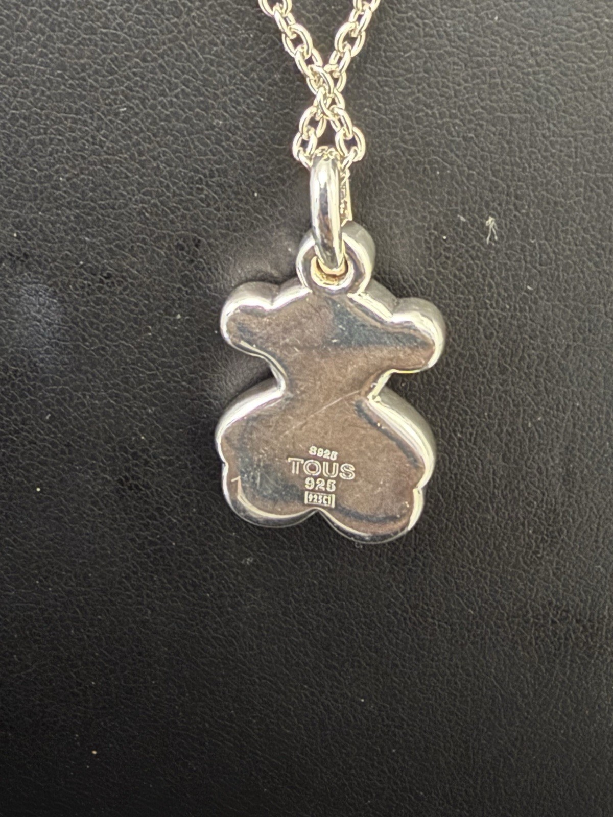 TOUS 925 Sterling Silver Signed Teddy Bear Charm Pendant Cable Necklace