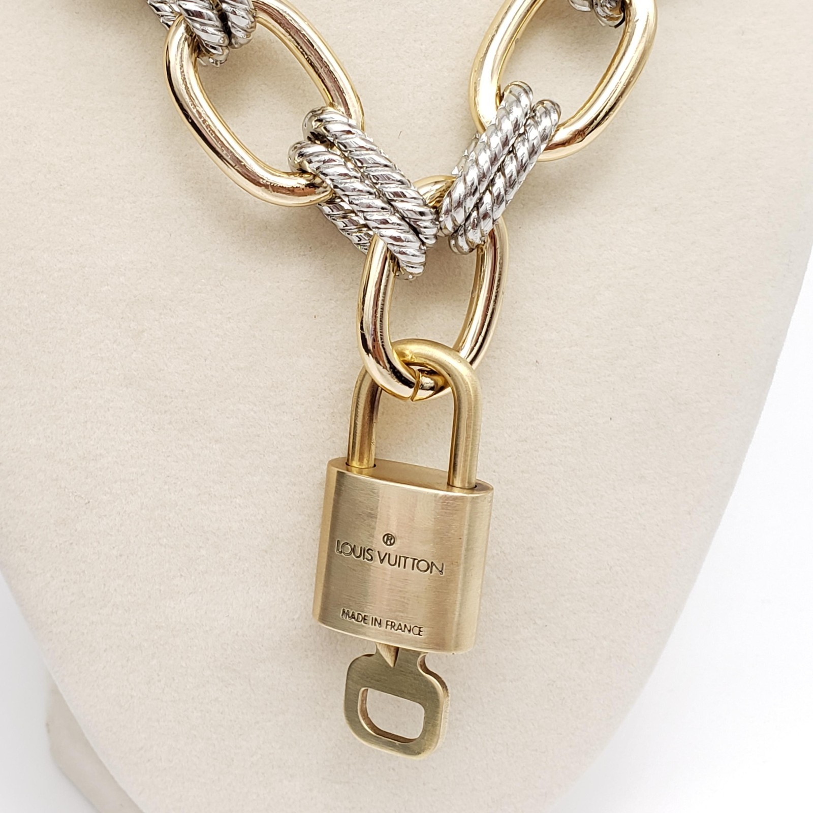 Authentic Louis Vuitton Gold Padlock w/ Unbranded Fashion Geometry Necklace