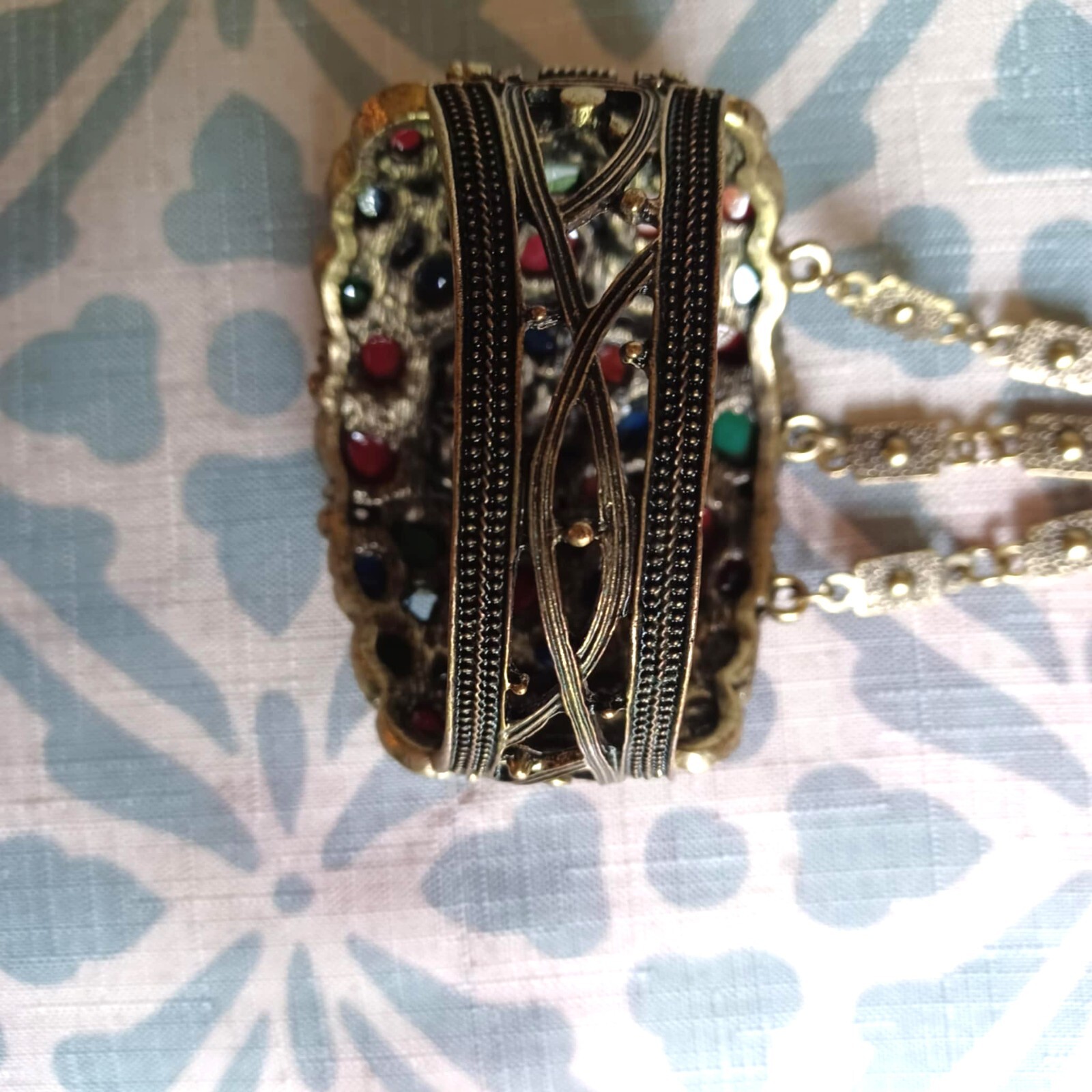 Bold Color Cuff Bracelet Chained to Ring Spring Hinge Clasp MUST SEE BEAUTIFUL!!