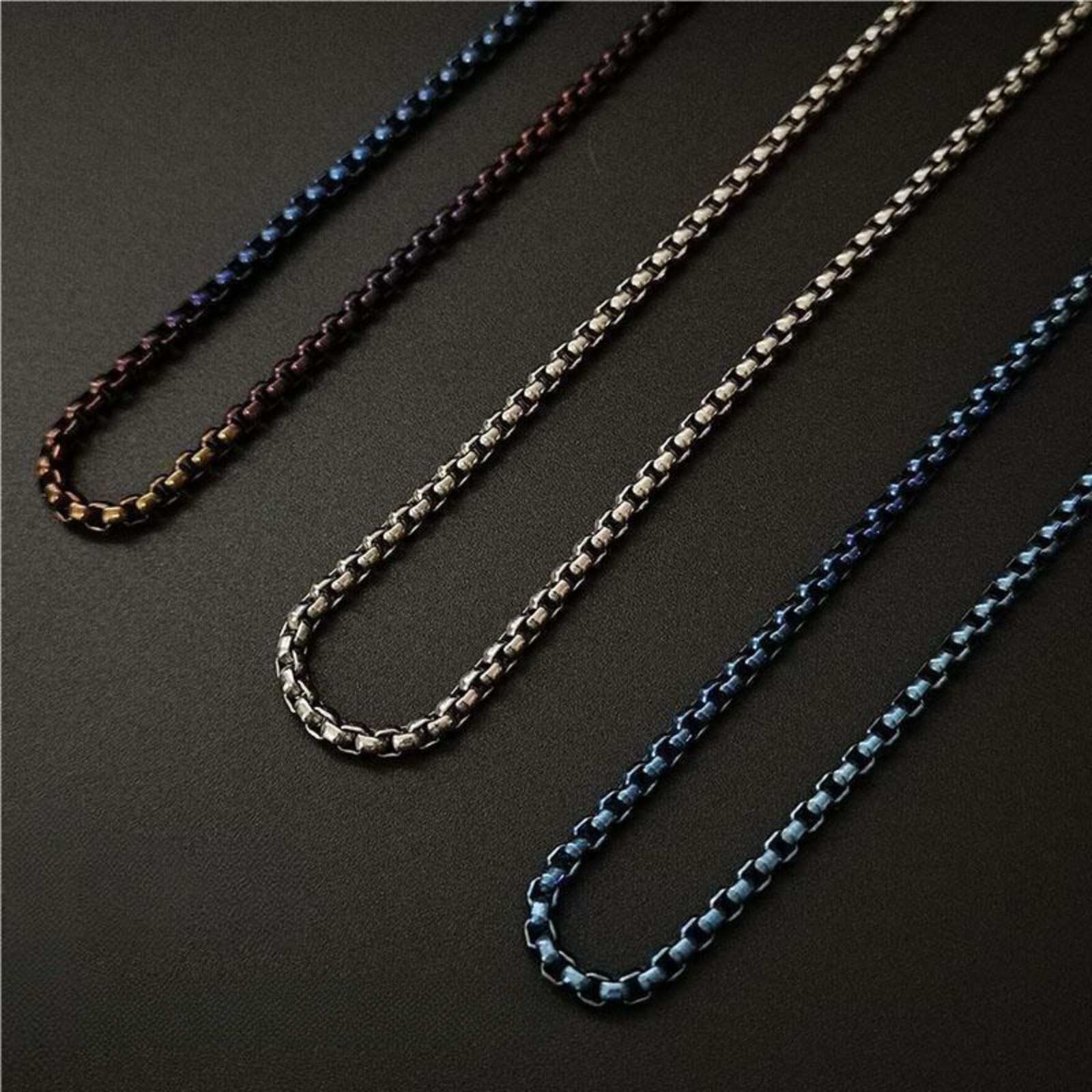 New Pure Titanium Box Chain Necklace 3mm Men Unisex Anti-allergy Skin Health 22″