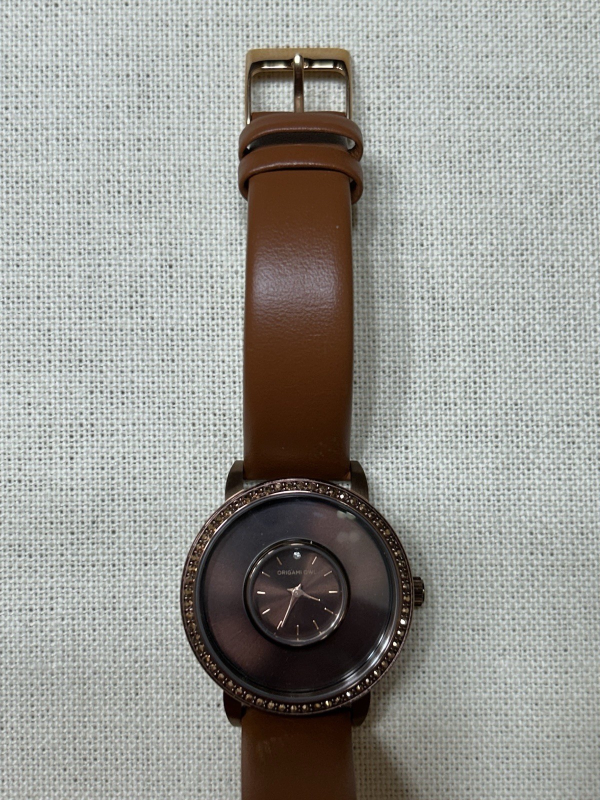 Origami Owl LK5010 Signature Chocolate Watch Metallic Crystals/Leather Band”New”