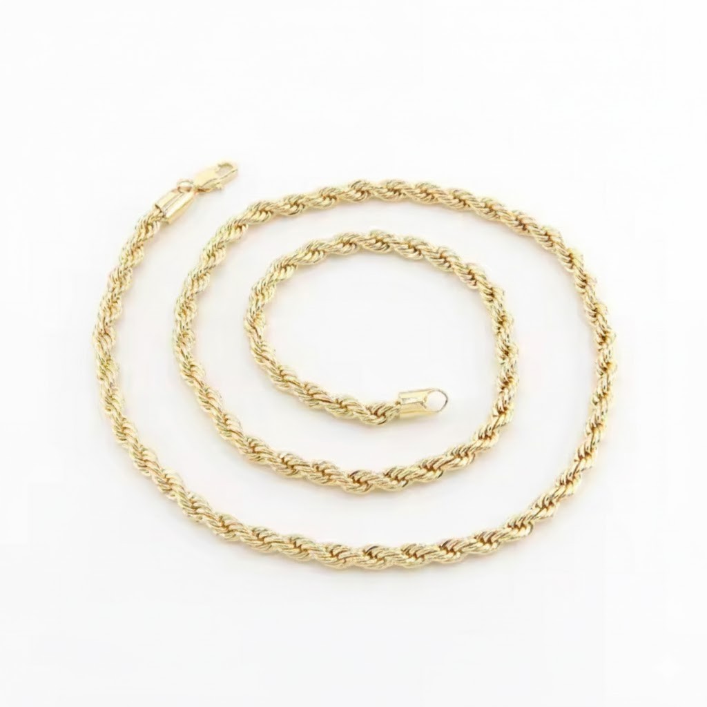 18k Gold Plated Copper Rope Chain COSTUME NECKLACE 3mm-6mm 18-24″ Men Women