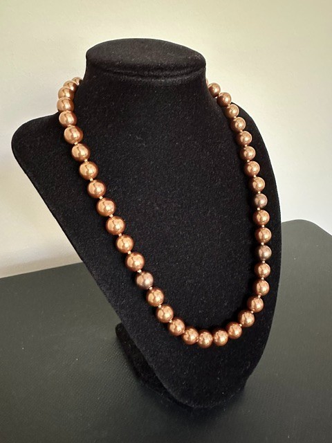 Beautiful Round Mocha 10 mm Faux Pearls Elegant 19″ Necklace.