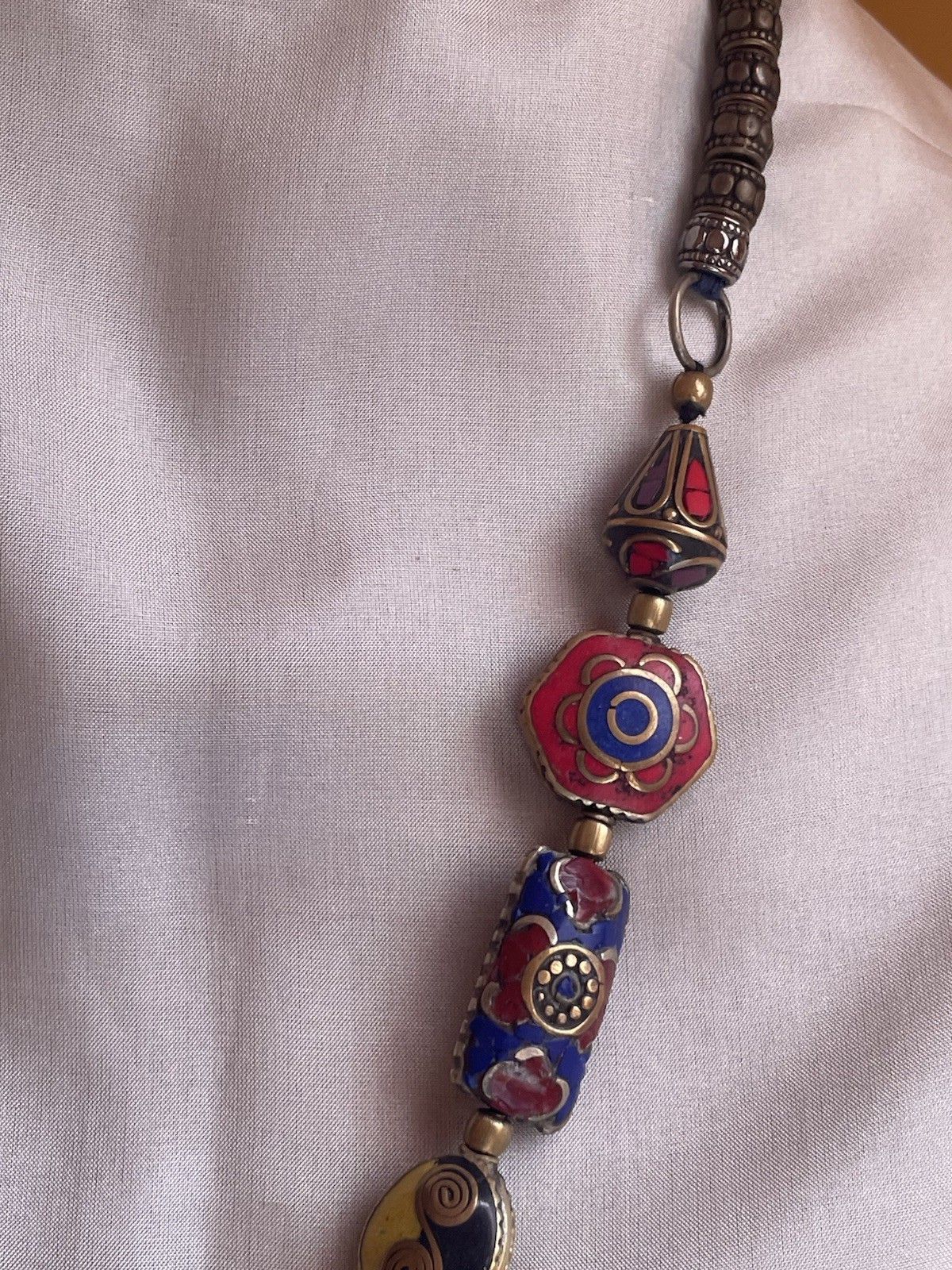 Multicolor Brass Semi Precious stones Inlay Work Nepal Bead Necklace 18” Length