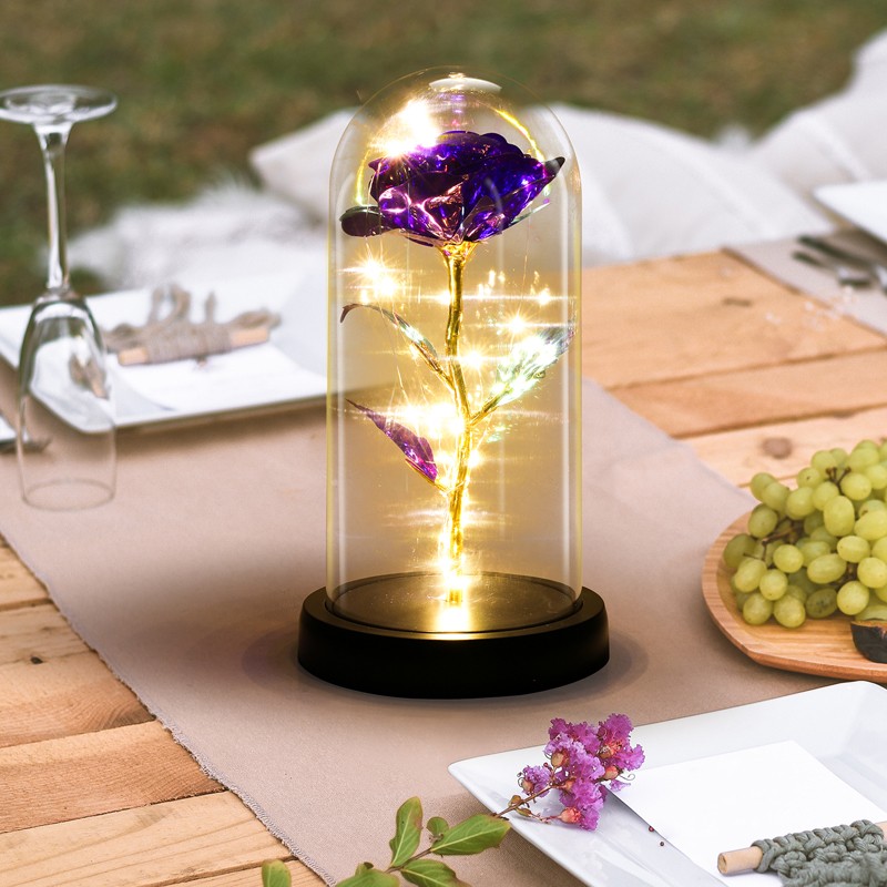 Enchanted Eternal Rose Flower In Glass Dome LED Light Valentine’s Day Gift +Box