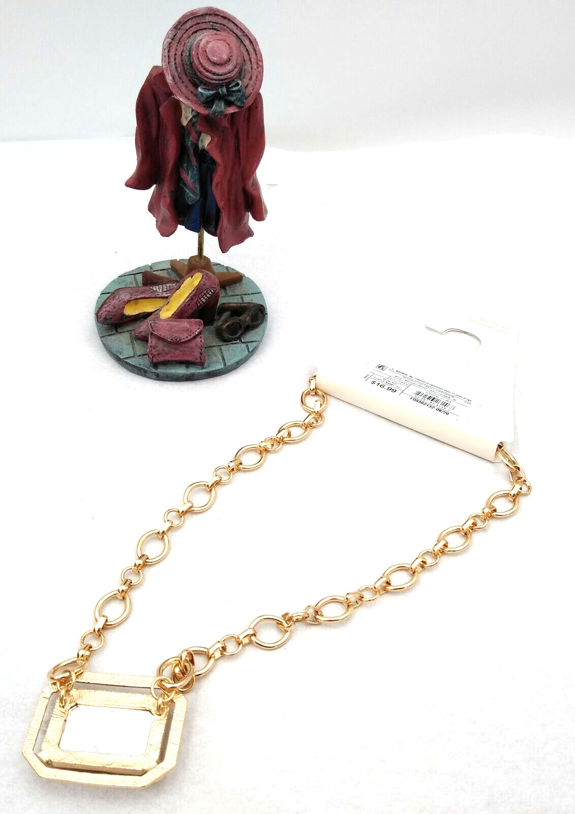 A New Day~~16″ Gold Tone Necklace~~Large Rose Crystal Pendant Beauty~~NWT