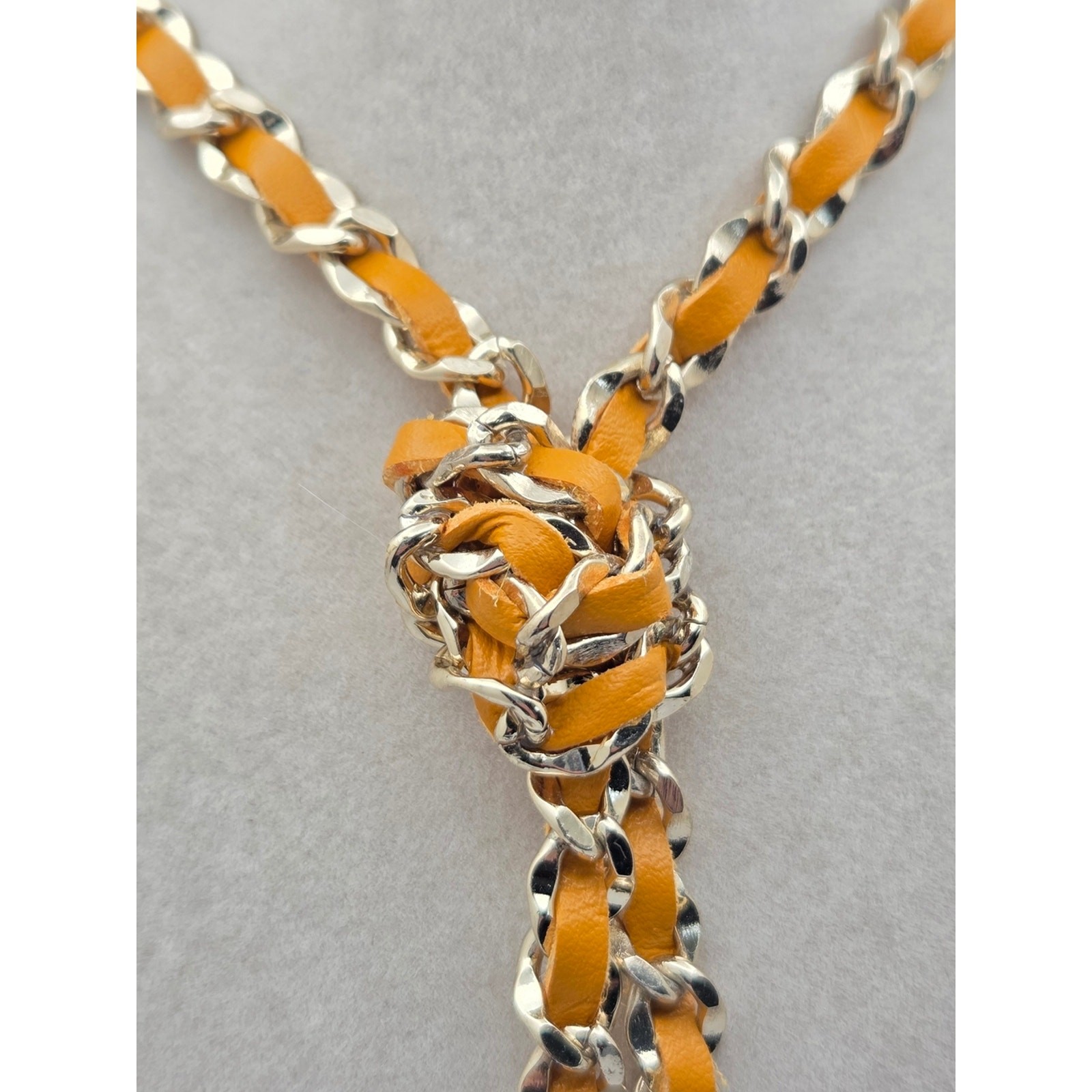 NWT White House Black Market Yellow Leather Gold Chain Lariat Tassel Necklace