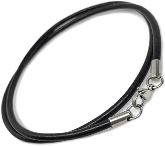 Deziloo Round Natural Leather 2mm Cord Necklace Silver Alloy Lobster Clasp