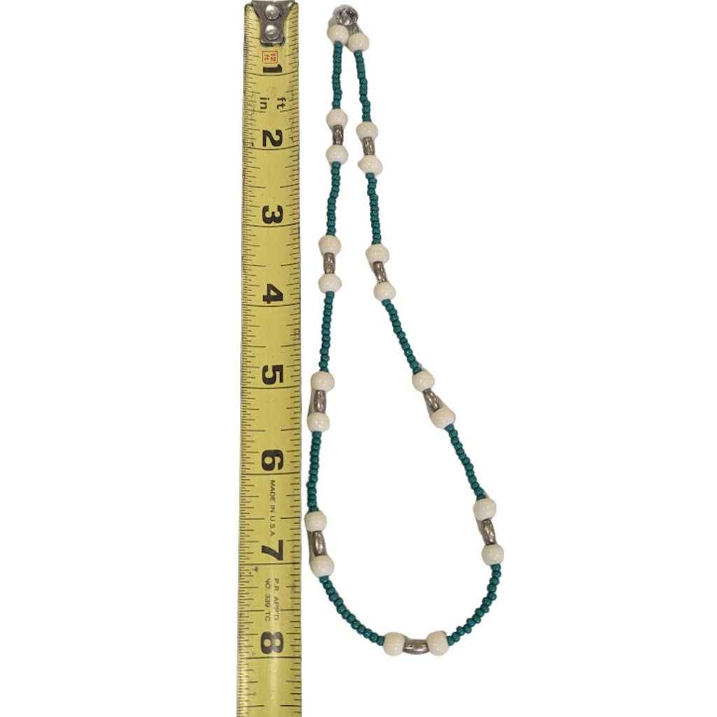 Coastal Boho Beaded Necklace | Turquoise Silver Tone Accents