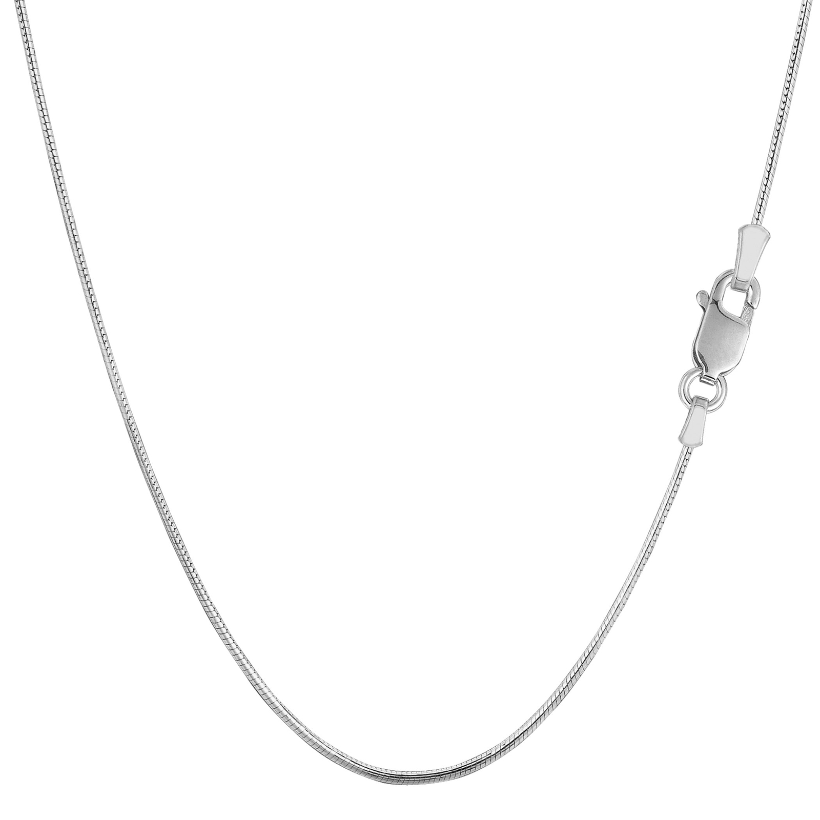 Sterling Silver Rhodium Plated Round Snake Chain Necklace, 0.9mm, 16″