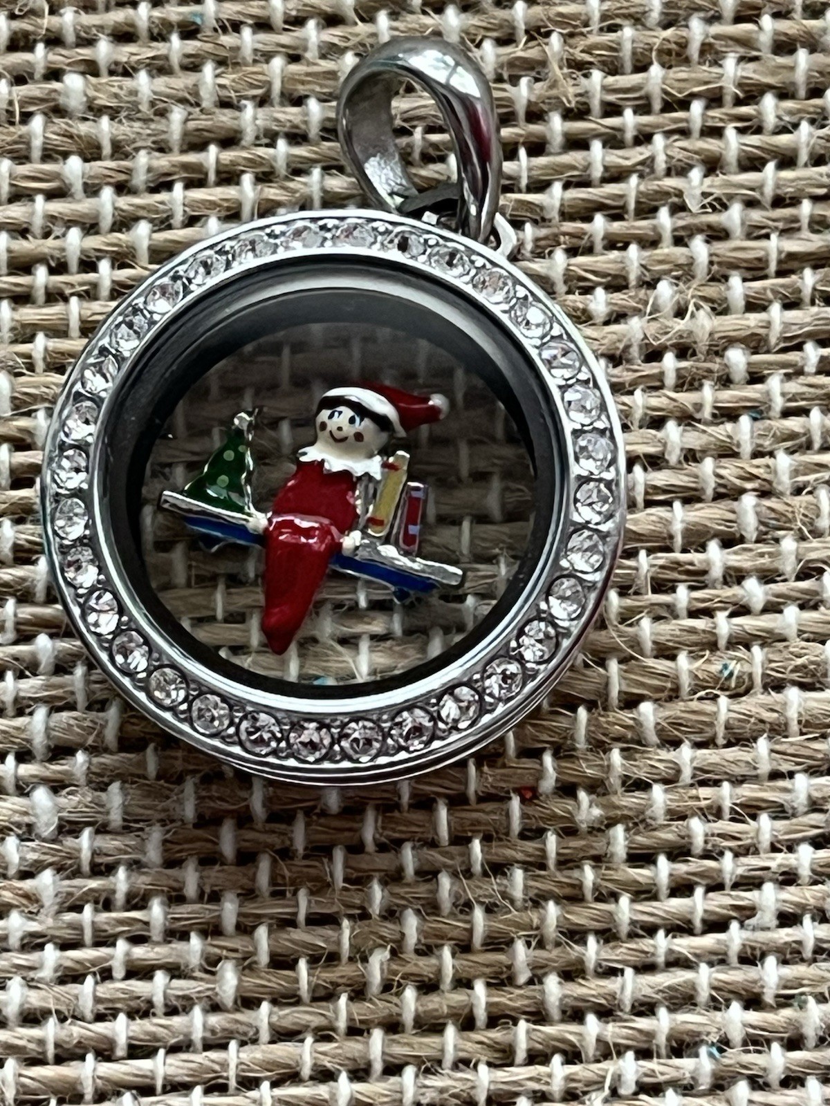Origami Owl Silver Mini Locket With Crystals & Elf On Shelf Charm