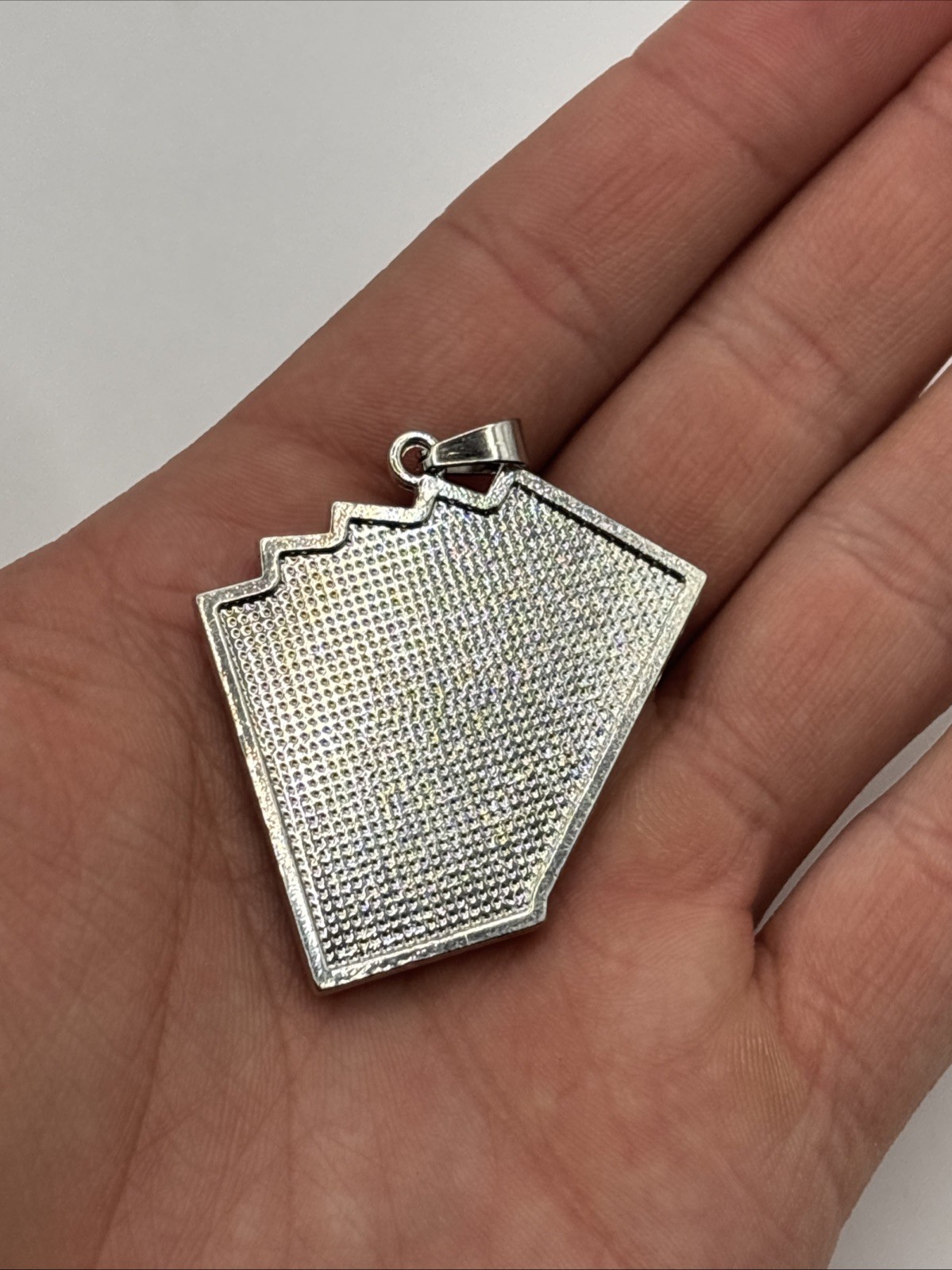 Iced Out Royal Flush Playing Cards Pendant Silver Stainless Steel Hip Hop
