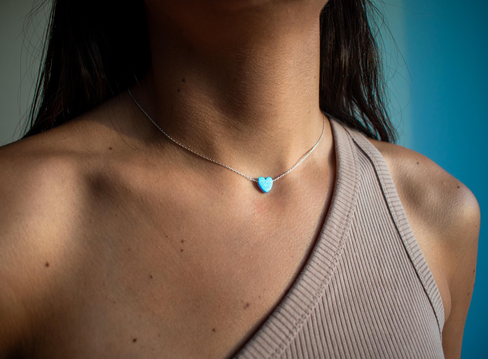 Heart Necklace Pendant Lab Created Opal 925 Sterling Silver Chain