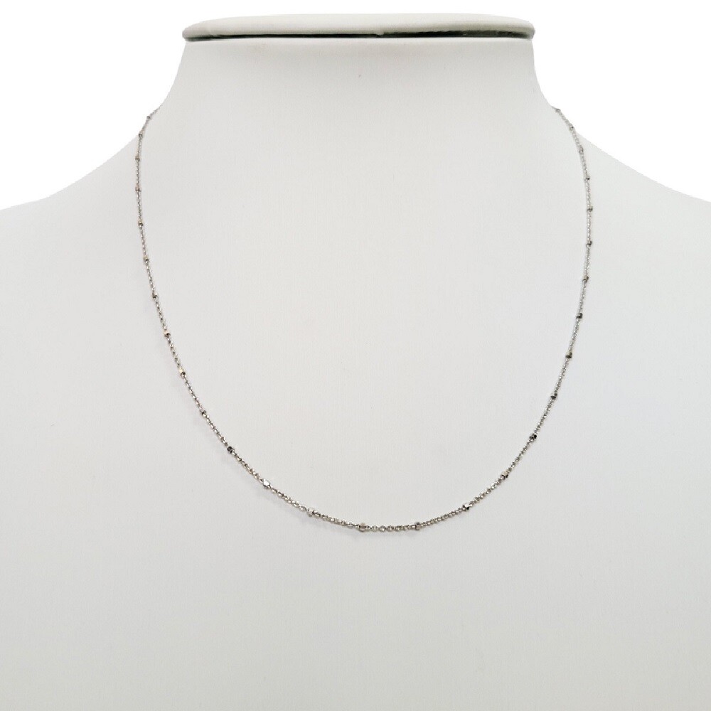 Sterling Silver Rhodium Finish Diamond Cut Beaded 1.5mm Link Chain Necklace