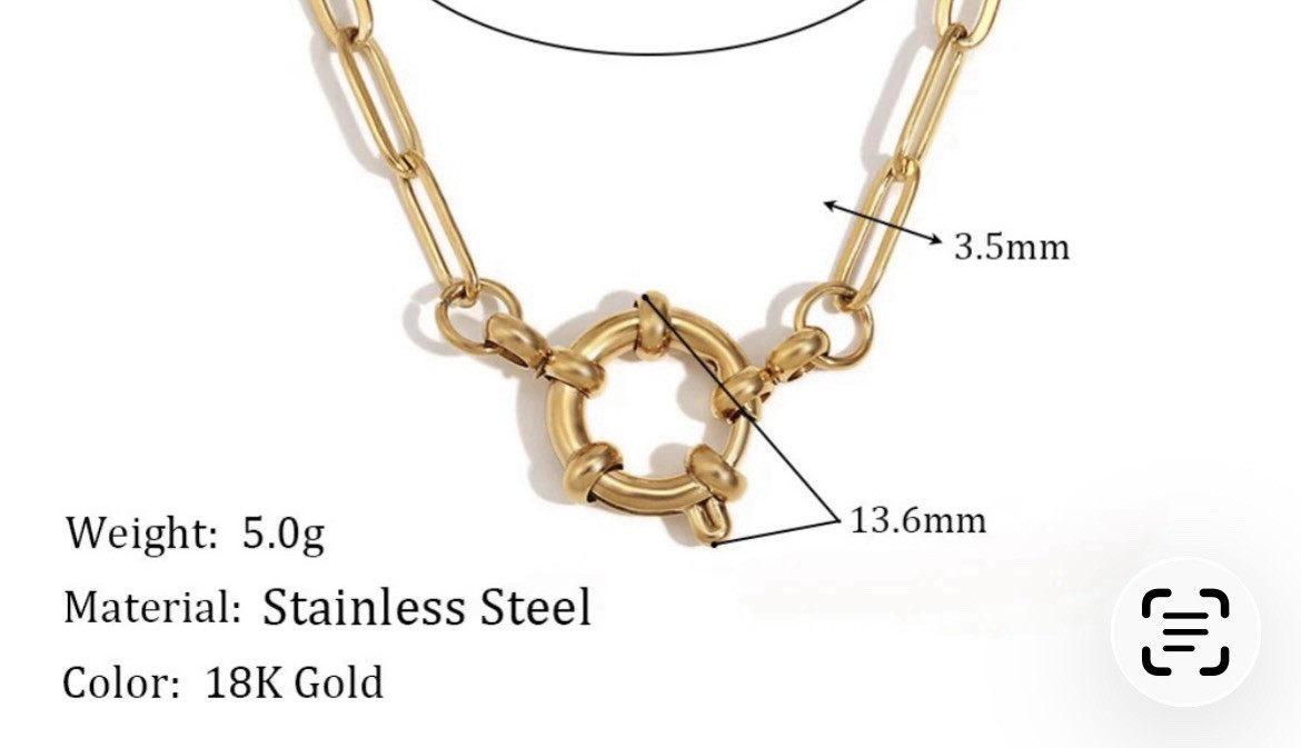 18K Gold PVD Stainless Steel Paperclip Chain Necklace, 40cm Spring Clasp Closure